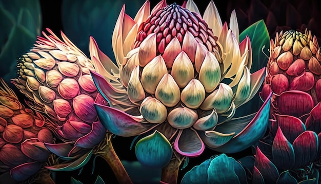 Vintage Botanical Torch Ginger Flower Design di Generative AI