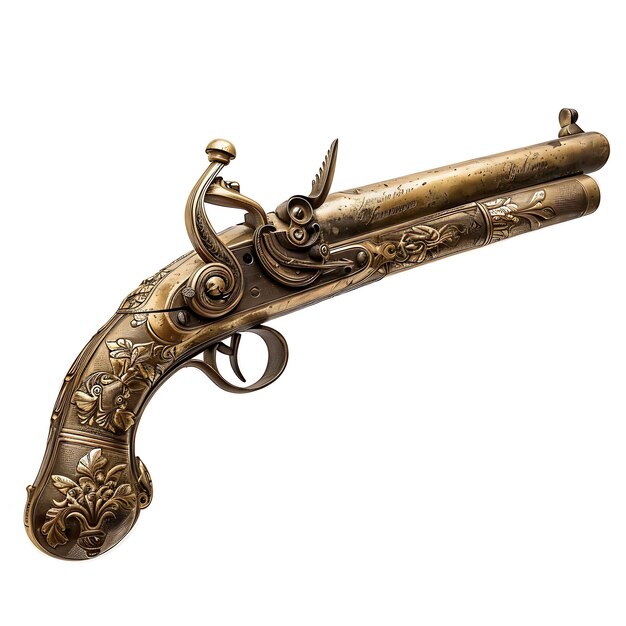 Vintage Brass Blunderbuss inciso con scene di caccia e C Game Asset 3D Isolato Design Concept