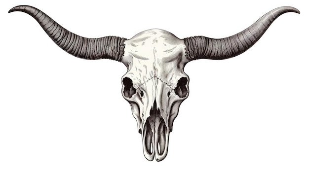 Vintage Bull Skull incisione retrò Clip Art disegno di isolato testa di toro illustrazione