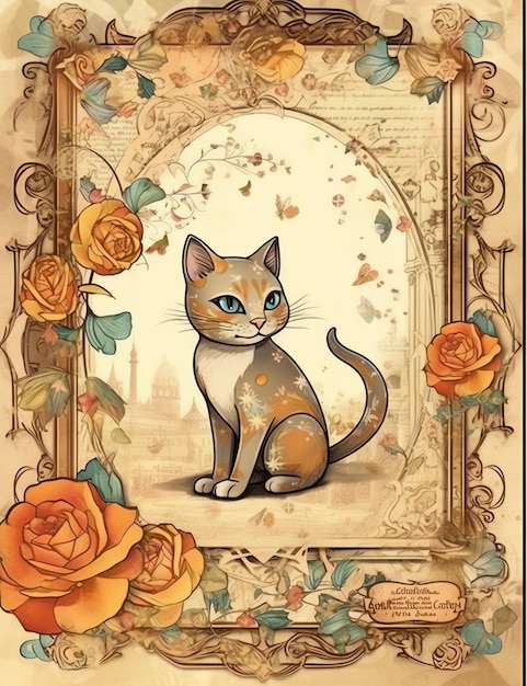 Vintage Cat vecchia carta spazzatura giornale carta digitale