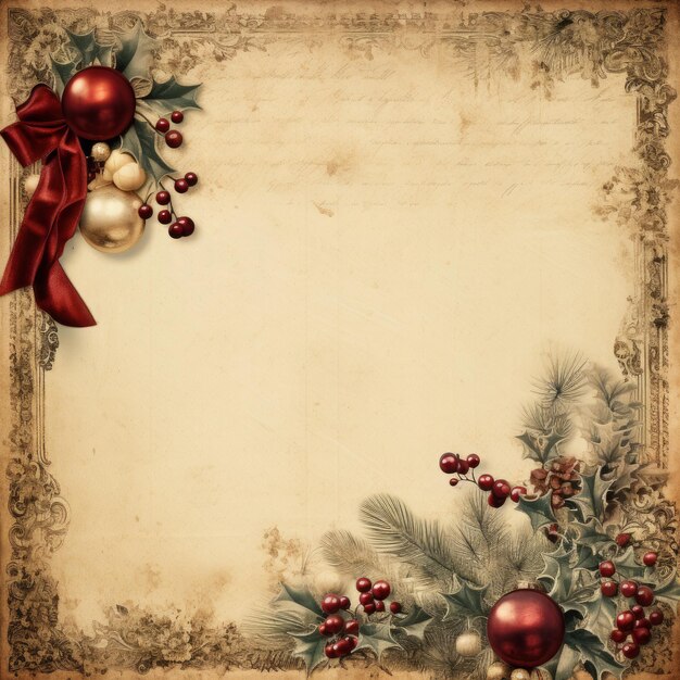 Vintage Christmas Frame Background Christmas Old Paper Background generato da ai