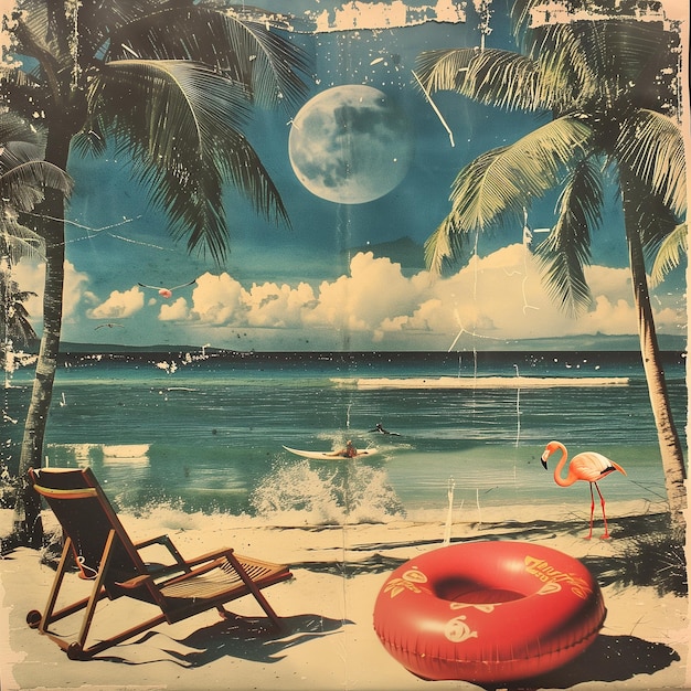 vintage collage art beach vacanza estiva concetto di sfondo