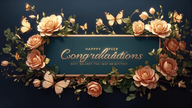 Vintage Floral Elegance Squisito Congratulations Banner con delicate farfalle e fiori eleganti