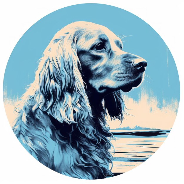 Vintage Graphic Design Cocker Spaniel colorato che guarda nell'acqua