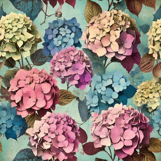 Vintage Hortensia Armonia Retro Grunge Tessuti