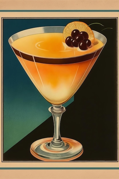 Vintage in stile art deco cocktail drink poster generativo ai