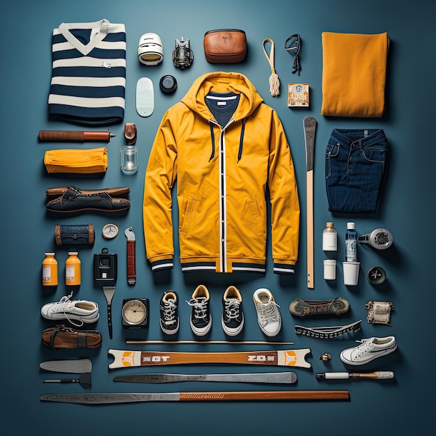 Vintage Knolling Flat dispone di foto retrò vista dall'alto professione di classificazione dei colori