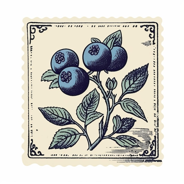 Vintage Lokaku Blueberries Iconografia retroamericana e illustrazioni ispirate all'arte popolare