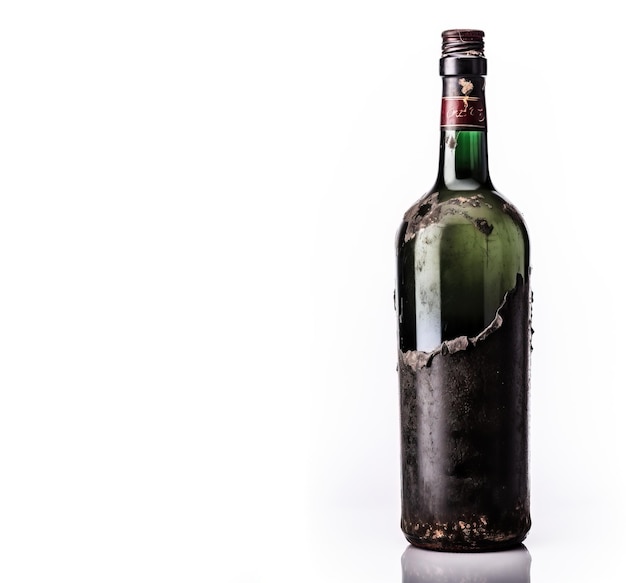 Vintage retrò vecchia bottiglia di vino con bicchieri sfondo bianco isolare AI generato