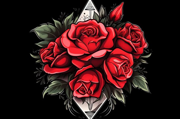 Vintage rose old school flash tatuaggio simbolo di design