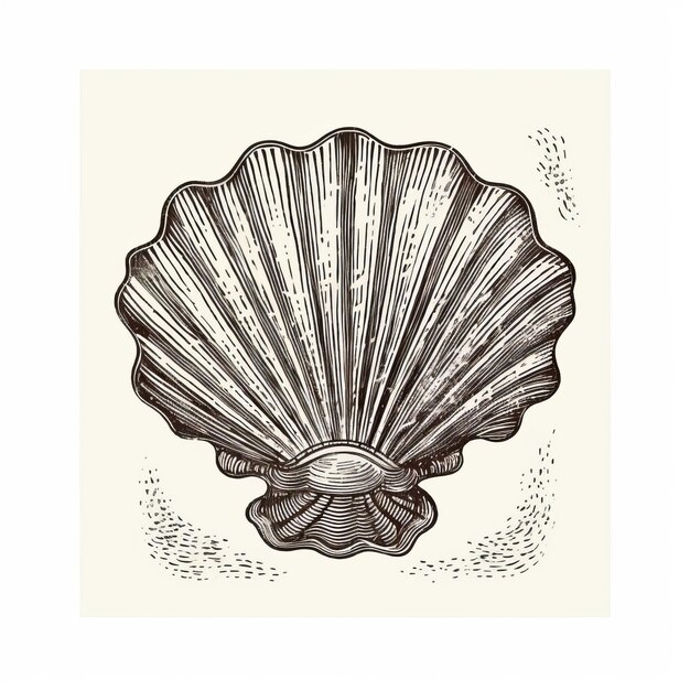 Vintage Seashell Woodcut ispirato a grafica con influenza artistica Bamileke