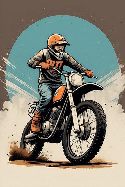 Vintage Vibe Retro Dirt Bike Cartoon con texture invecchiate dal design classico e colori nostalgici