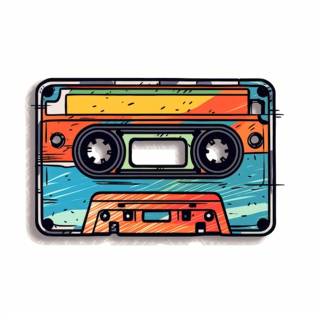 Vintage Vibes Nostalgic Tape Cassettes incontrano adesivi alla moda su uno sfondo bianco sereno