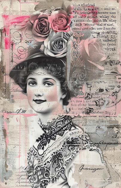 Vintage viola shabby chic giornale spazzatura carta digitale con rose