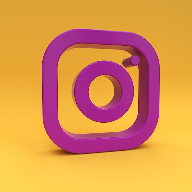 viola icona Instagram su giallo 3d rendering