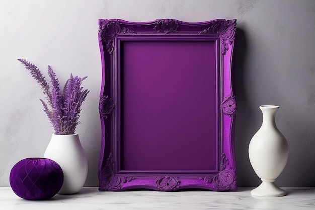 Violet Vibrance Velvet vuoto Frame Mockup con spazio vuoto bianco per posizionare il vostro disegno