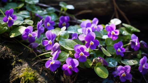 Violette selvatiche vibranti in una foresta lussureggiante