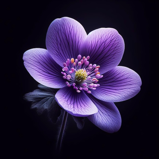 Violetto isolato su sfondo nero Fiori e piante in primavera generati dall'AI