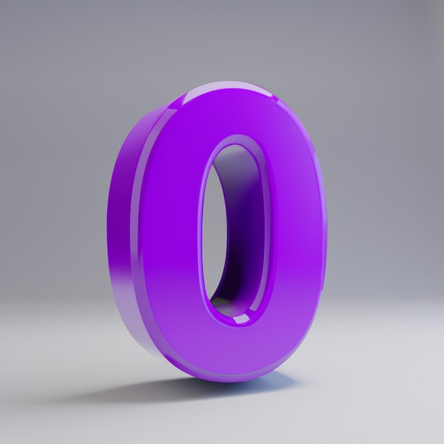 Violetto lucido 0 numero zero isolato su sfondo bianco