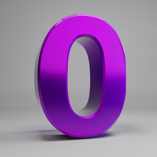 Violetto lucido 0 numero zero isolato su sfondo bianco