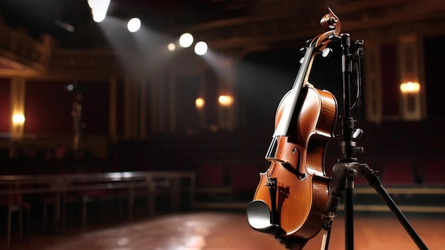 Violino classico e arco su sfondo nero Chiudi vista di corde di violino e ponte