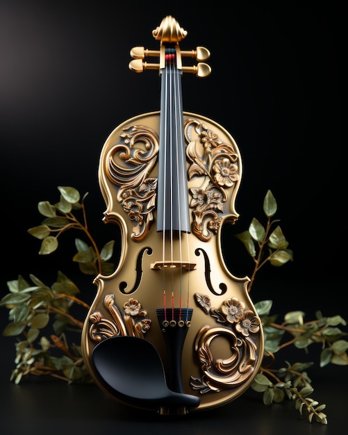 Violino d'oro su sfondo nero