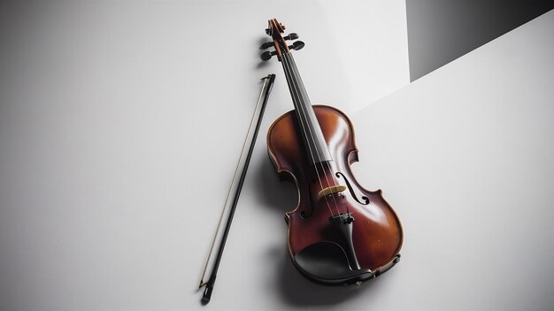 Violino e arco su sfondo bianco