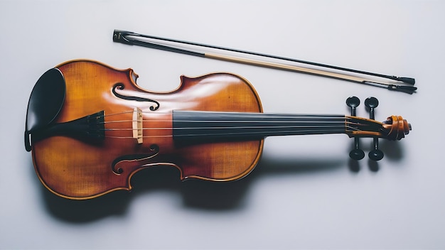 Violino e arco su sfondo bianco