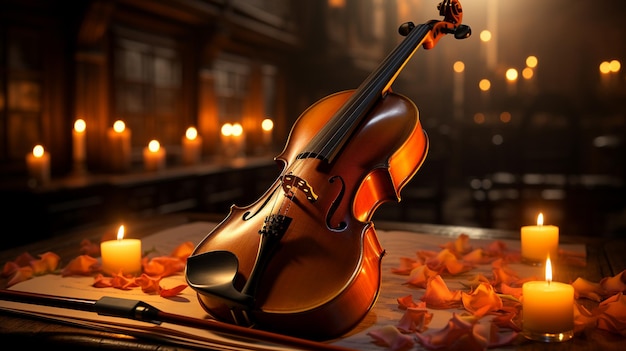 Violino e musica sullo sfondo di vecchi libri