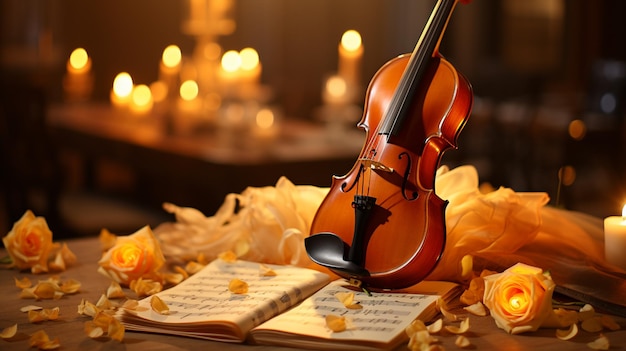 Violino e musica sullo sfondo di vecchi libri