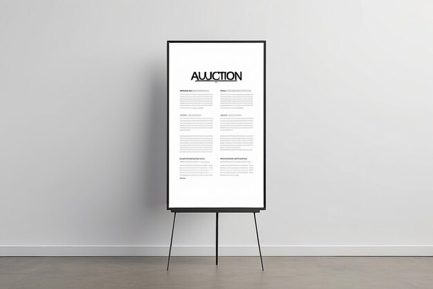 Virtual Art Auction Bidder Information Signage Mockup con spazio bianco vuoto per il posizionamento del tuo disegno
