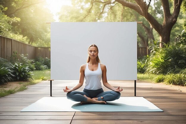Virtual Reality Outdoor Yoga and Wellness Poster Mockup con spazio bianco vuoto per posizionare il tuo design