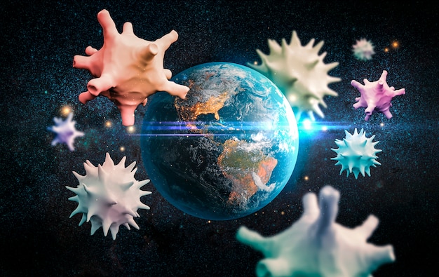 Virus Around The Earth Rendering 3D. Elementi di questa immagine forniti dalla NASA