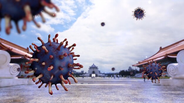 Virus Covid 19 sul memorial hall della città di Taipei