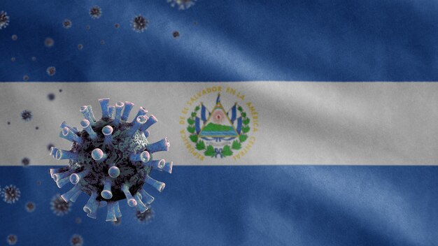 Virus del microscopio del coronavirus della bandiera sventolante salvadoregna