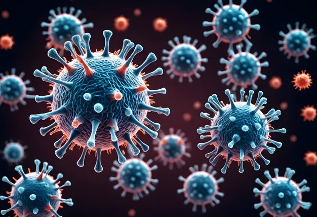 Virus infettivi rendering 3D di molecole chimiche