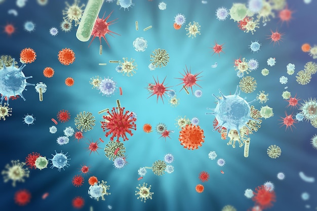 Virus influenzale H1N1. Influenza suina, organismo infetto, epidemia di malattie virali. rendering 3D