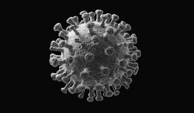 Virus isolato sul nero. Primo piano di cellule di coronavirus o molecola di batteri.