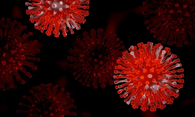 Virus microscopico 3D COVID19. Variante Deltacron. Mutazione del coronavirus. Crisi sanitaria globale.
