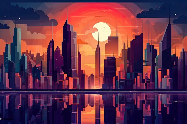 Visione futuristica di una città dai colori vivaci Illustrazione piatta astratta scifi concept art del futuro