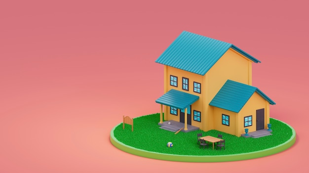 Vista 3D della casa con spazio di copia