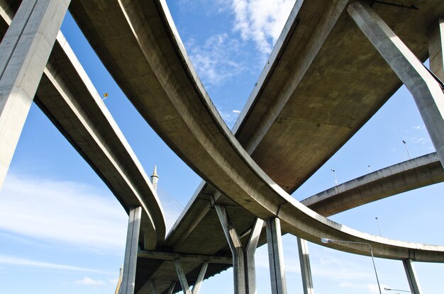 Vista a basso angolo del ponte sospeso contro il cielo