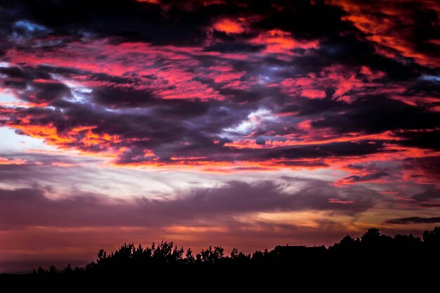 Vista a basso angolo della silhouette della terra contro il cielo durante il tramonto