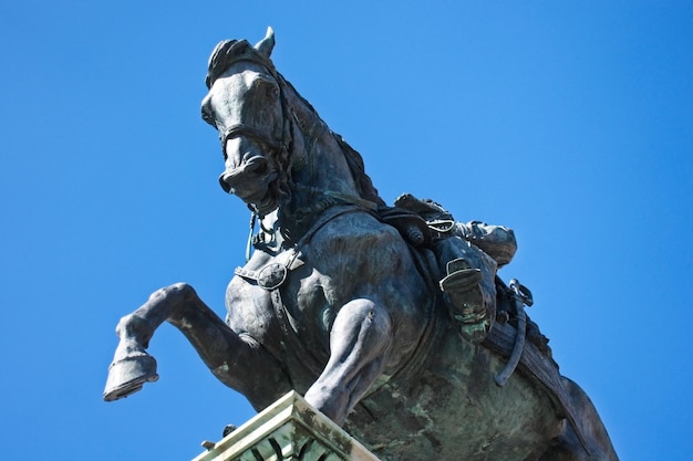 Vista a basso angolo della statua contro un cielo blu limpido