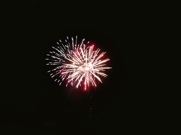 Vista a basso angolo di spettacolo di fuochi d'artificio di notte