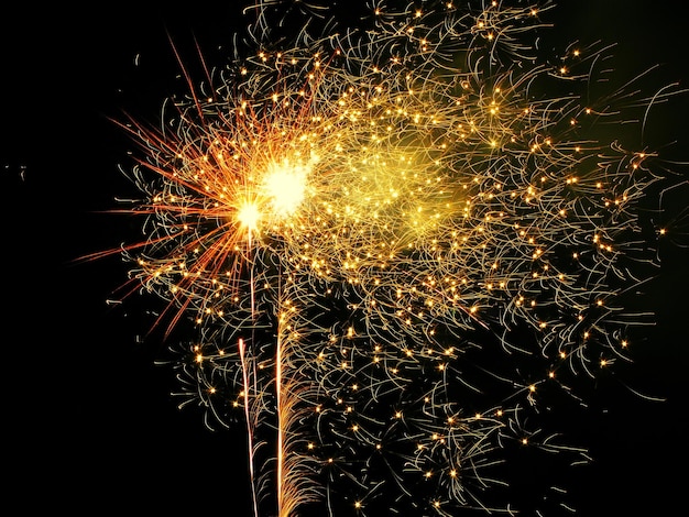 Vista a basso angolo di spettacolo di fuochi d'artificio di notte