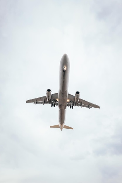 Vista a basso angolo di un aereo che vola contro il cielo