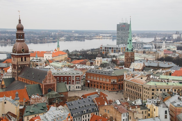 Vista a Riga dalla torre della chiesa di San Pietro, Riga, Lettonia