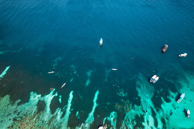 Vista a volo d'uccello delle isole e delle baie blu tropicali