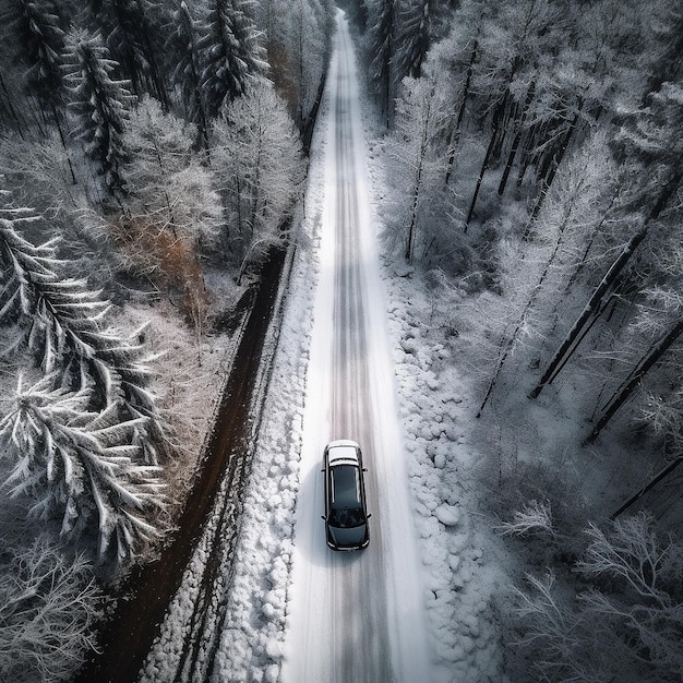 vista a volo d'uccello di un'auto su strada